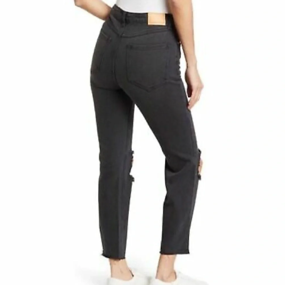 Avec Les Filles High Rise Distressed Jeans Size 29 Black‎ Flared Cropped NWT